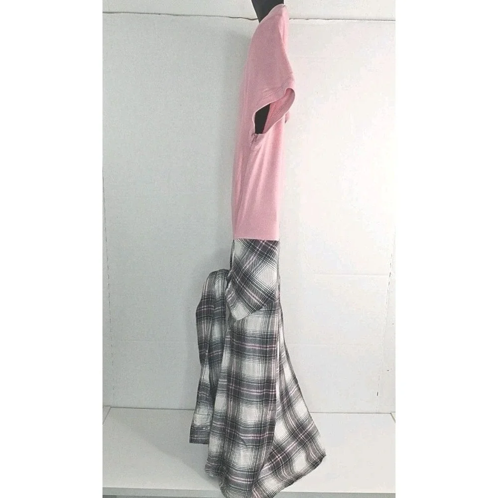 Justice Pink Dress w/ Faux Black Pink Flannel Shirt Tie Dress Size 8